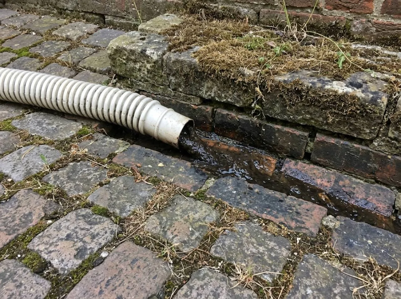 名古屋市緑区でドレンホースから汚れを含んだ水が排出された状態